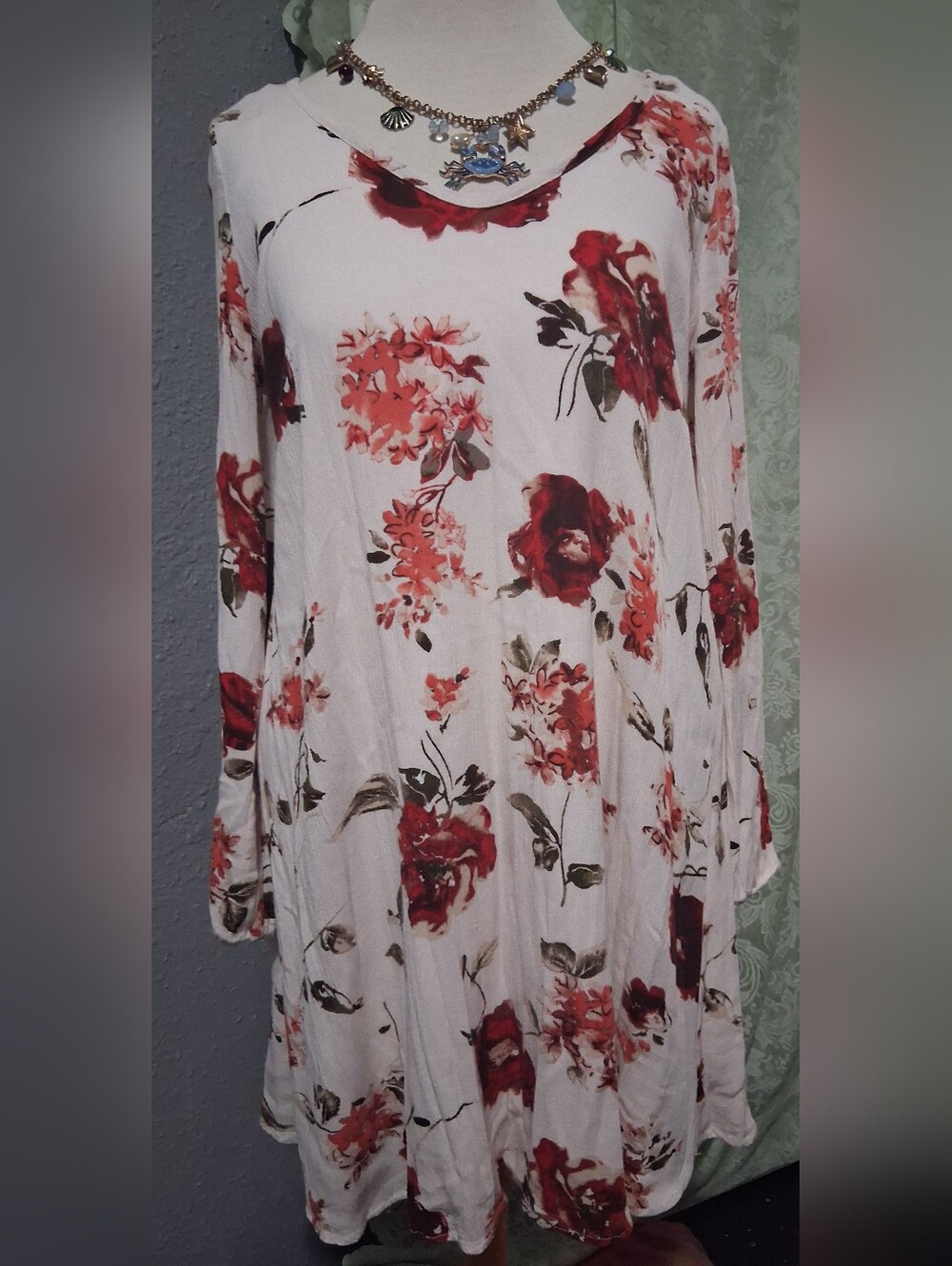 mittoshop White Floral Mini Dress with Red Print